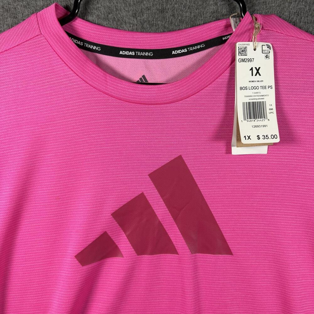 Adidas Shirt Womens Plus 1X Pink AEROREADY BOS Logo Training Tee Activewear Top